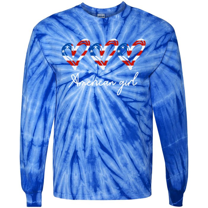 American Heart Us Flag 4th Of July America Patriotic Cool Gift Tie-Dye Long Sleeve Shirt