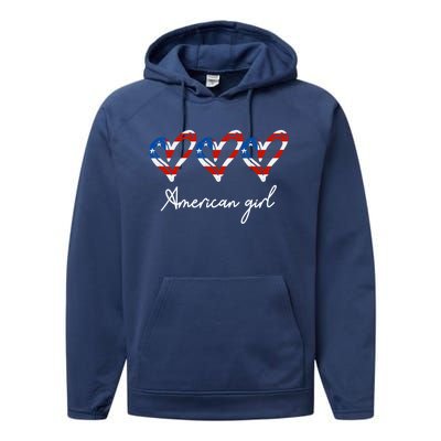 American Heart Us Flag 4th Of July America Patriotic Cool Gift Performance Fleece Hoodie