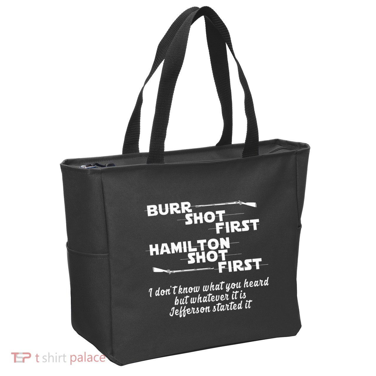 Alexander Hamilton Unique & Funny Burr Shot First Zip Tote Bag