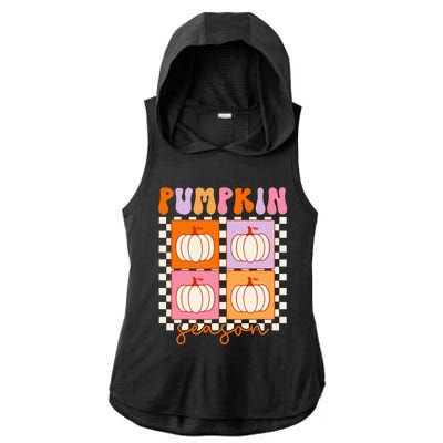 Autumn Harvest Vintage Plaid Pumpkin Season Ladies PosiCharge Tri-Blend Wicking Draft Hoodie Tank