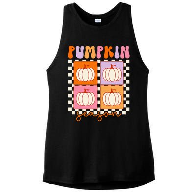 Autumn Harvest Vintage Plaid Pumpkin Season Ladies PosiCharge Tri-Blend Wicking Tank