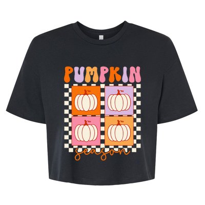 Autumn Harvest Vintage Plaid Pumpkin Season Bella+Canvas Jersey Crop Tee