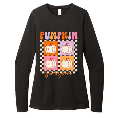 Autumn Harvest Vintage Plaid Pumpkin Season Womens CVC Long Sleeve Shirt