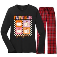 Autumn Harvest Vintage Plaid Pumpkin Season Women's Long Sleeve Flannel Pajama Set 