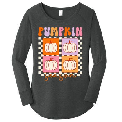 Autumn Harvest Vintage Plaid Pumpkin Season Women's Perfect Tri Tunic Long Sleeve Shirt