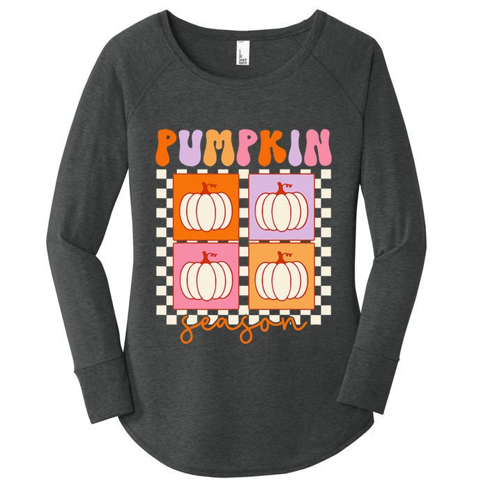 Autumn Harvest Vintage Plaid Pumpkin Season Women's Perfect Tri Tunic Long Sleeve Shirt