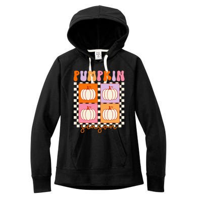 Autumn Harvest Vintage Plaid Pumpkin Season Women's Fleece Hoodie