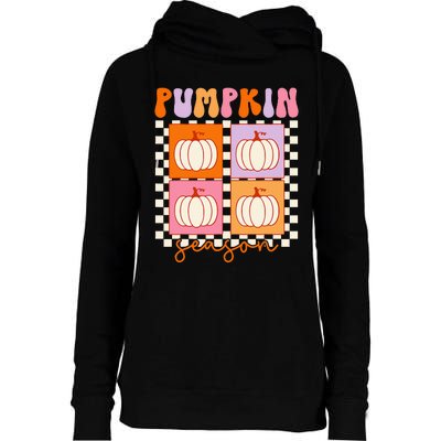 Autumn Harvest Vintage Plaid Pumpkin Season Womens Funnel Neck Pullover Hood