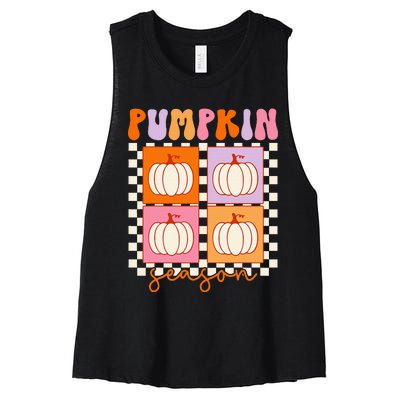 Autumn Harvest Vintage Plaid Pumpkin Season Women's Racerback Cropped Tank