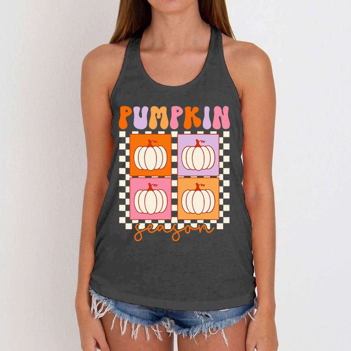 Autumn Harvest Vintage Plaid Pumpkin Season Women's Knotted Racerback Tank