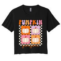 Autumn Harvest Vintage Plaid Pumpkin Season Women's Crop Top Tee