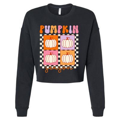 Autumn Harvest Vintage Plaid Pumpkin Season Cropped Pullover Crew