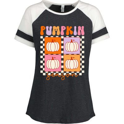 Autumn Harvest Vintage Plaid Pumpkin Season Enza Ladies Jersey Colorblock Tee