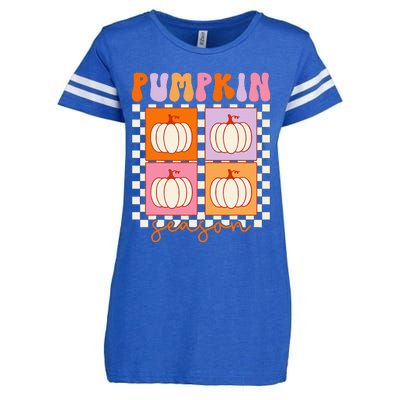 Autumn Harvest Vintage Plaid Pumpkin Season Enza Ladies Jersey Football T-Shirt