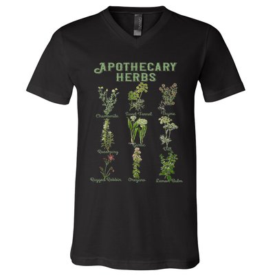 Apothecary Herbs Vintage Botanical Plants Cottagecore V-Neck T-Shirt