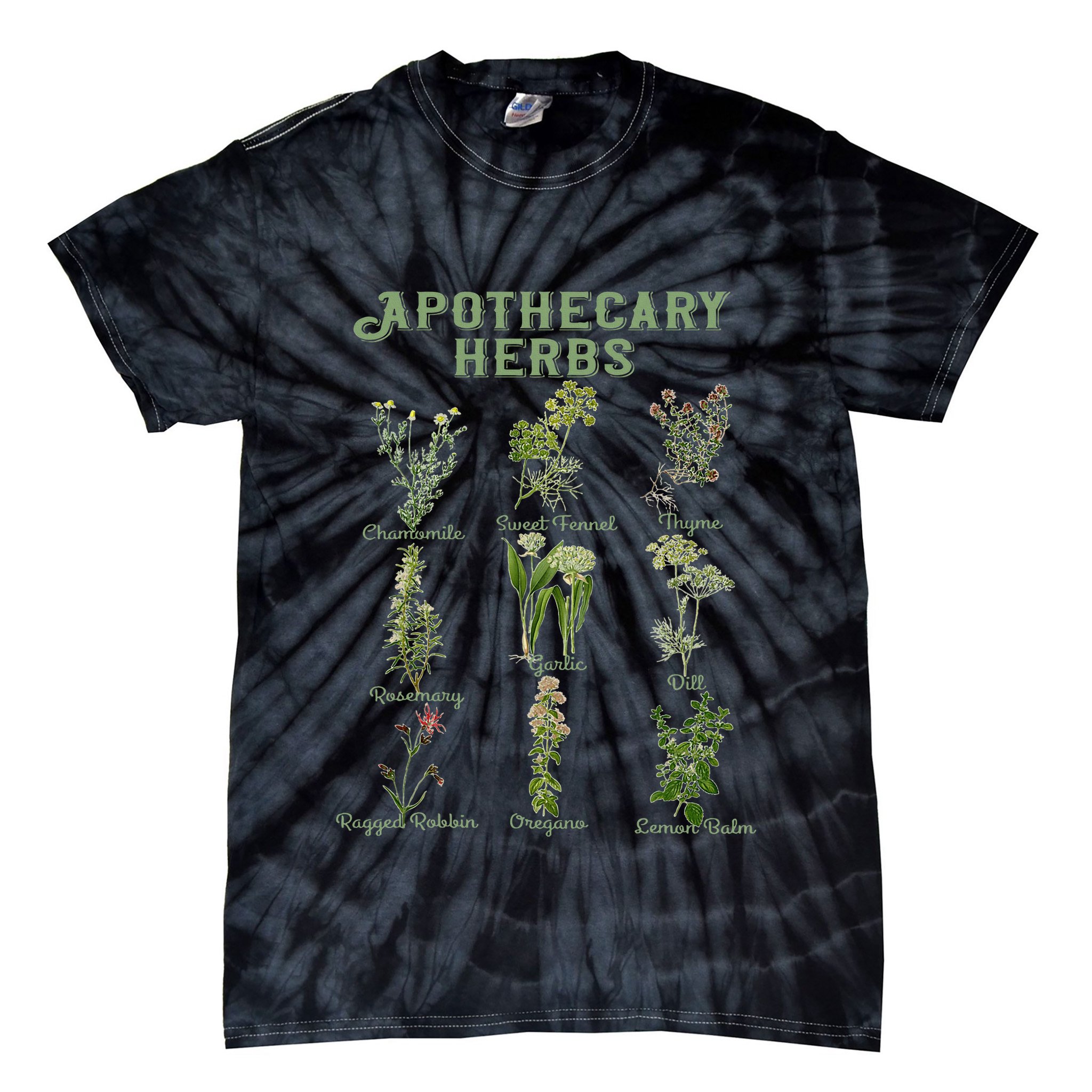 Apothecary Herbs Vintage Botanical Plants Cottagecore Tie-Dye T-Shirt