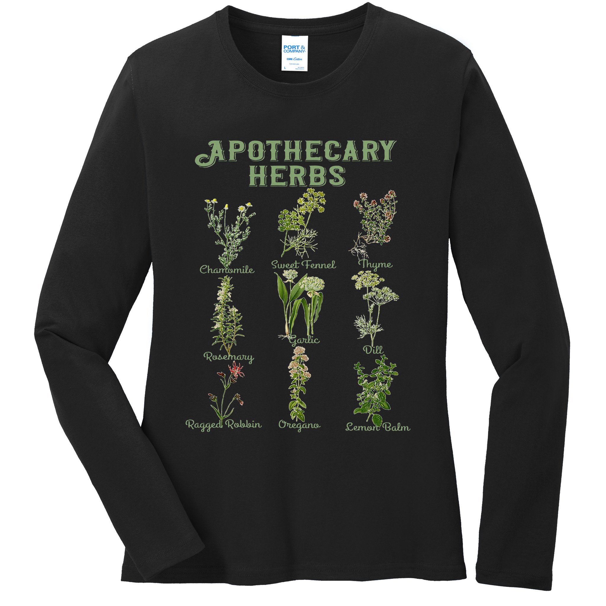 Apothecary Herbs Vintage Botanical Plants Cottagecore Ladies Long Sleeve Shirt