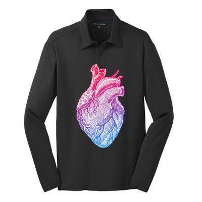 Anatomical Heart Valentines Day For Nurses & Doctors Silk Touch Performance Long Sleeve Polo