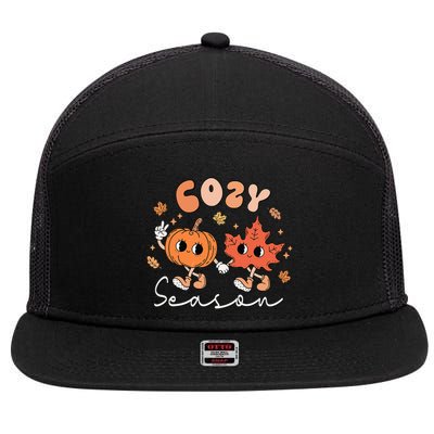 Autumn Harvest Vintage Vibes Retro Pumpkin Farming 7 Panel Mesh Trucker Snapback Hat