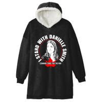 April Hutchinson Wearing I Stand With Danielle Smith Bella Canvas Signature Hooded Wearable Blanket
