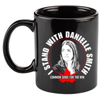 April Hutchinson Wearing I Stand With Danielle Smith Bella Canvas Signature 11oz C Handle Ceramic Mug