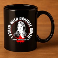 April Hutchinson Wearing I Stand With Danielle Smith Bella Canvas Signature 11oz C Handle Ceramic Mug