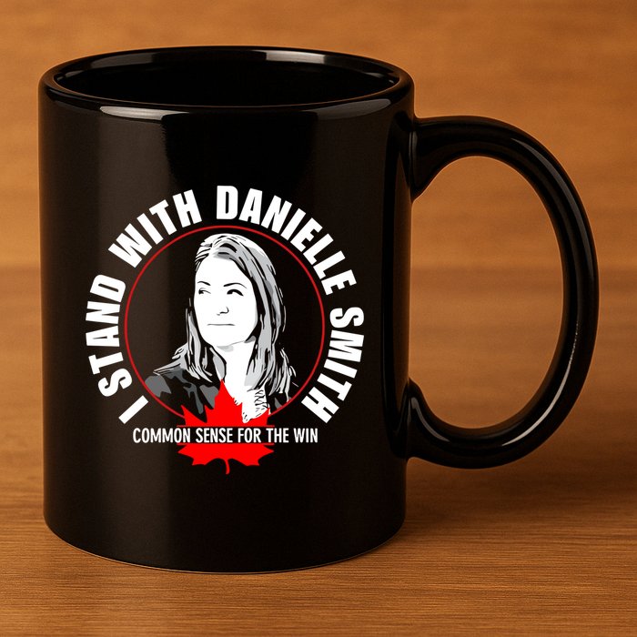 April Hutchinson Wearing I Stand With Danielle Smith Bella Canvas Signature 11oz C Handle Ceramic Mug