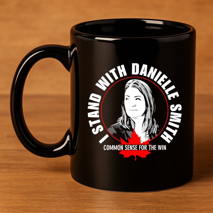 April Hutchinson Wearing I Stand With Danielle Smith Bella Canvas Signature 11oz C Handle Ceramic Mug