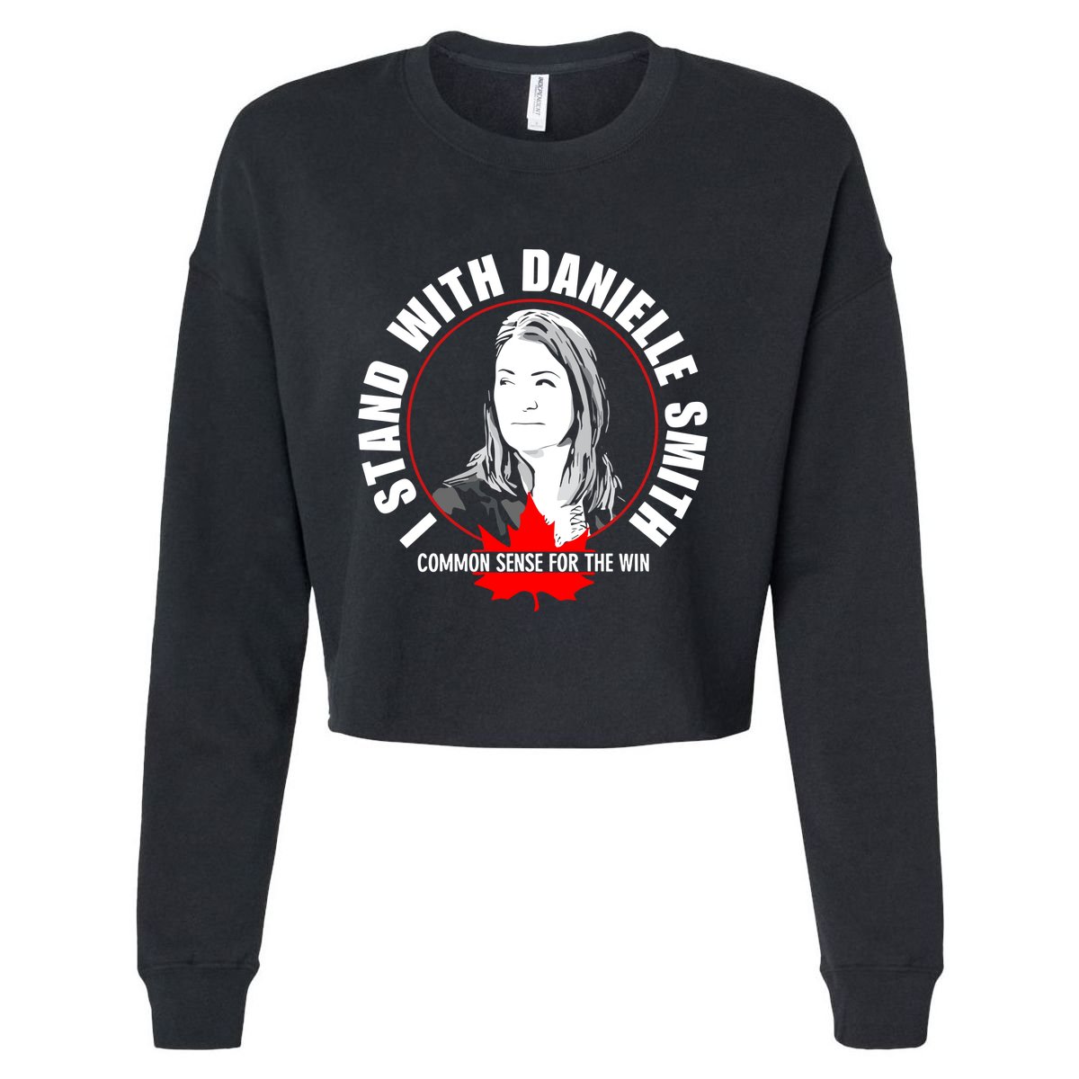 April Hutchinson Wearing I Stand With Danielle Smith Bella Canvas Signature Cropped Pullover Crew