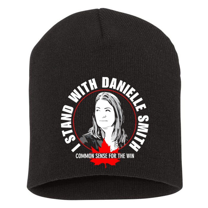 April Hutchinson Wearing I Stand With Danielle Smith Bella Canvas Signature Short Acrylic Beanie