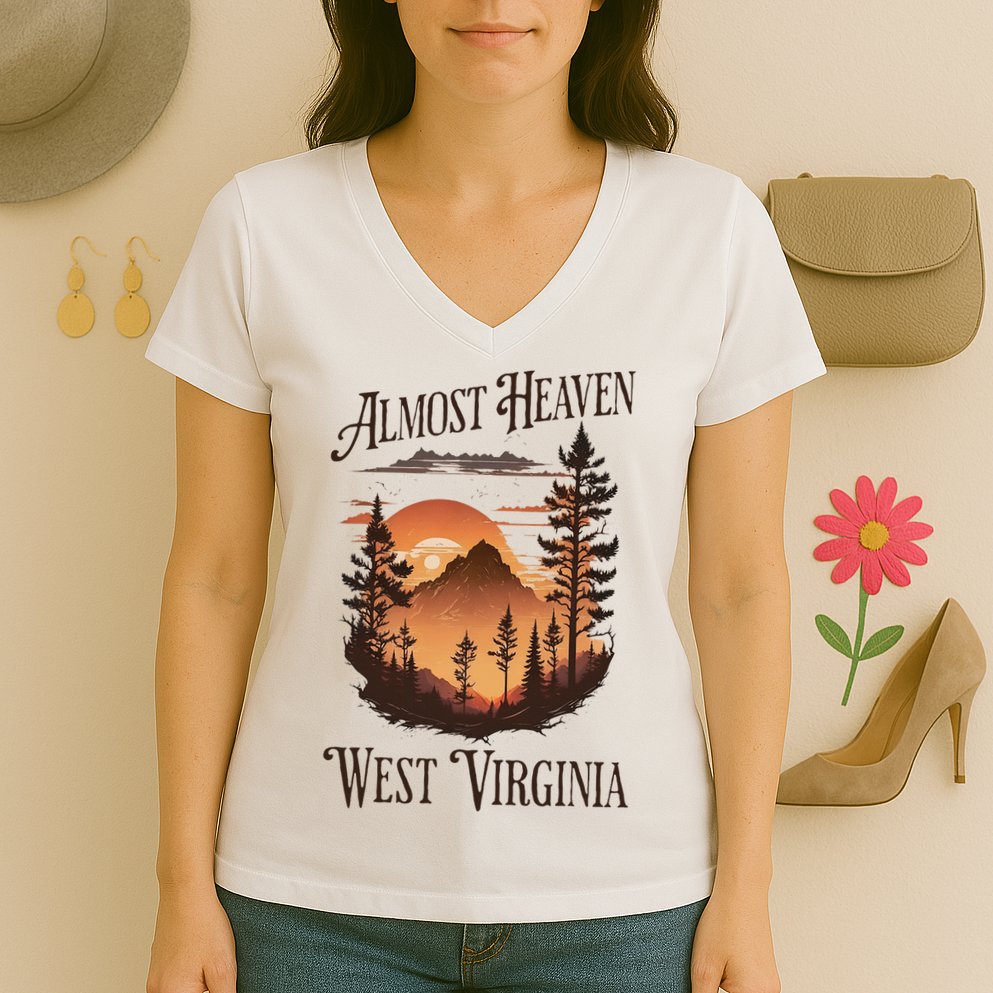 Almost Heaven West Virginia Women's V-Neck T-Shirt