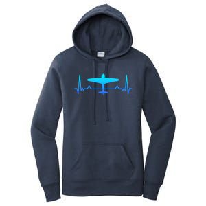 Airplane Heartbeat Ww2 Classic Fighter Plane Gift Mom Dad Gift Women's Pullover Hoodie