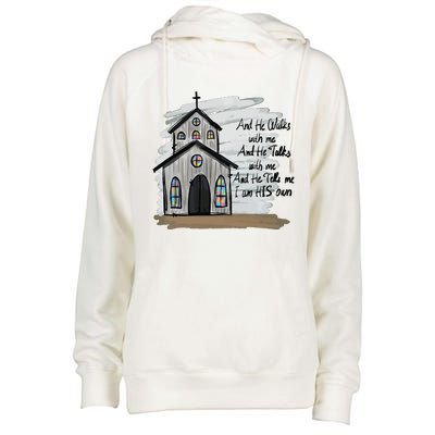 And He Walks With Me And He Talks Me Christian Womens Funnel Neck Pullover Hood