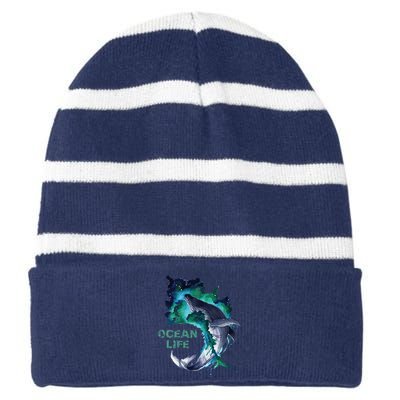 Awesome Humpback Whale Ocean Life Summer Dive Top Striped Beanie with Solid Band