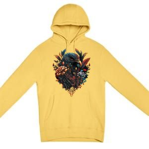 Autumn Hawk With Flowers Tattoo Love Design Gift Premium Pullover Hoodie