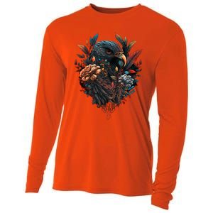 Autumn Hawk With Flowers Tattoo Love Design Gift Cooling Performance Long Sleeve Crew