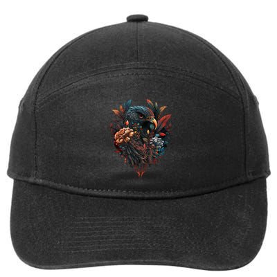 Autumn Hawk With Flowers Tattoo Love Design Gift 7-Panel Snapback Hat