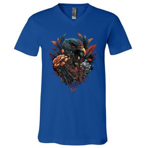 Autumn Hawk With Flowers Tattoo Love Design Gift V-Neck T-Shirt