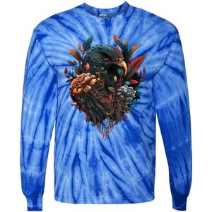 Autumn Hawk With Flowers Tattoo Love Design Gift Tie-Dye Long Sleeve Shirt