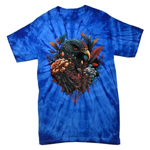 Autumn Hawk With Flowers Tattoo Love Design Gift Tie-Dye T-Shirt