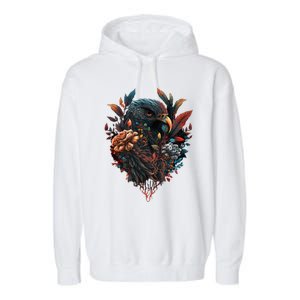 Autumn Hawk With Flowers Tattoo Love Design Gift Garment-Dyed Fleece Hoodie