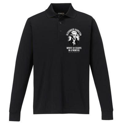 Alexander Hamilton Wrote 51 Essays In 6 Months Vintage Funny Performance Long Sleeve Polo