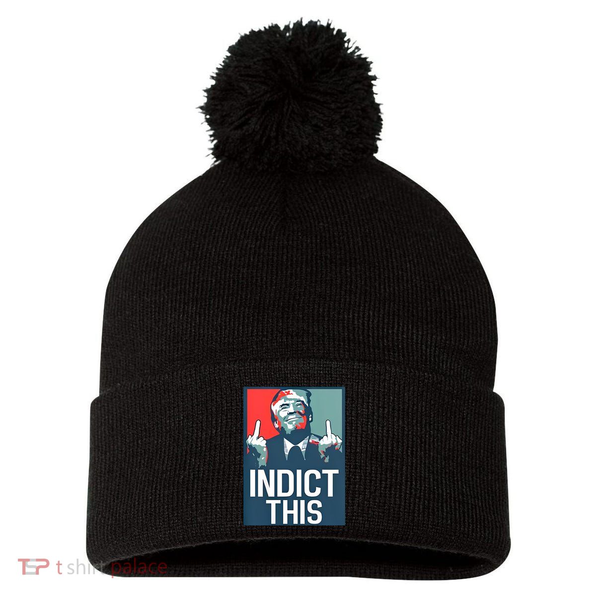 Alina Habba Wearing Indict This Trump Pom Pom 12in Knit Beanie