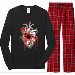 Anatomical Heart With Blood Sunflowers Botany Body Anatomy Gift Long Sleeve Pajama Set