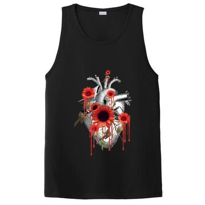 Anatomical Heart With Blood Sunflowers Botany Body Anatomy Gift PosiCharge Competitor Tank