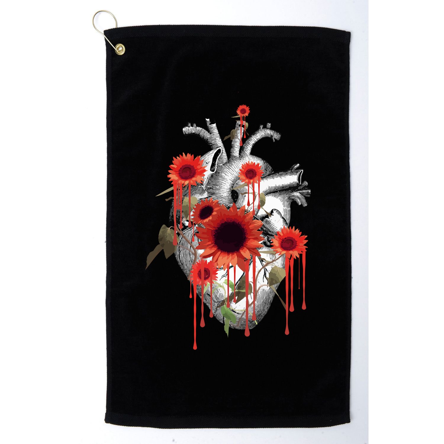 Anatomical Heart With Blood Sunflowers Botany Body Anatomy Gift Golf Towel