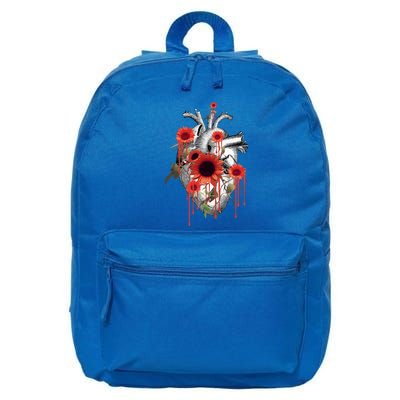 Anatomical Heart With Blood Sunflowers Botany Body Anatomy Gift 16 in Basic Backpack