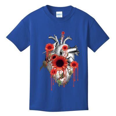 Anatomical Heart With Blood Sunflowers Botany Body Anatomy Gift Kids T-Shirt