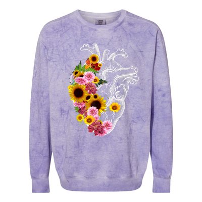 Anatomical Heart With Flowers, Botany Body Anatomy Colorblast Crewneck Sweatshirt