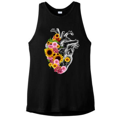 Anatomical Heart With Flowers, Botany Body Anatomy Ladies PosiCharge Tri-Blend Wicking Tank